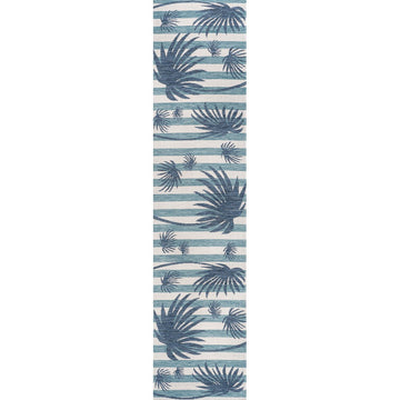 Veronica Classic Beach Stripe And Palm Leaf Indoor/Outdoor Area Rug